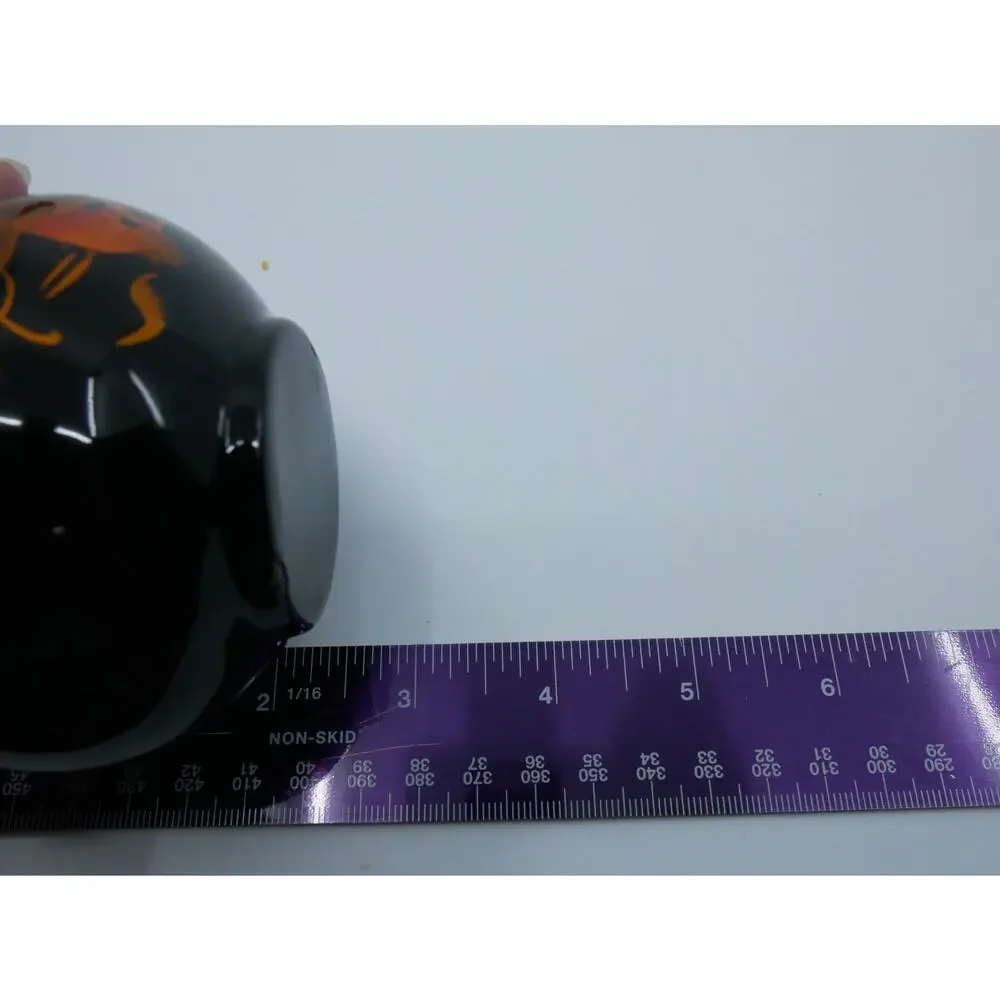 Round Lidded Lacquer Trinket Box Fancy Goldfish Hand Painted Designs Black Gloss